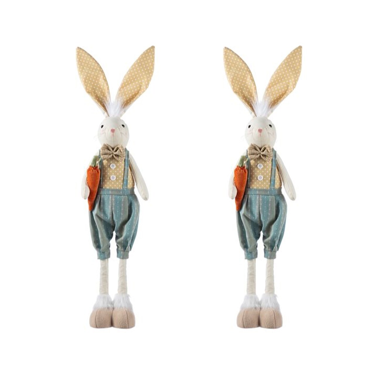 Set of 2 32.75"H/23"H Easter Fabric Boy Bunny with Telescoping Legs